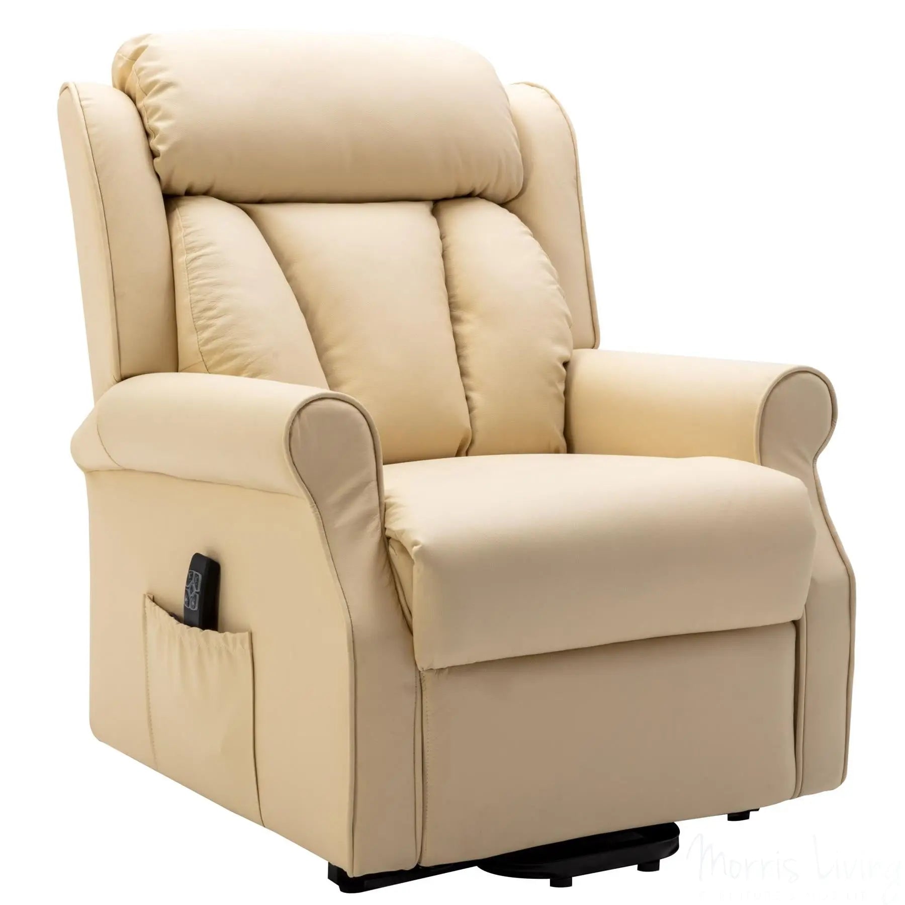 The Darwin - Dual Motor Riser Recliner Mobility Arm Chair in Cream Genuine Leather Morris Living