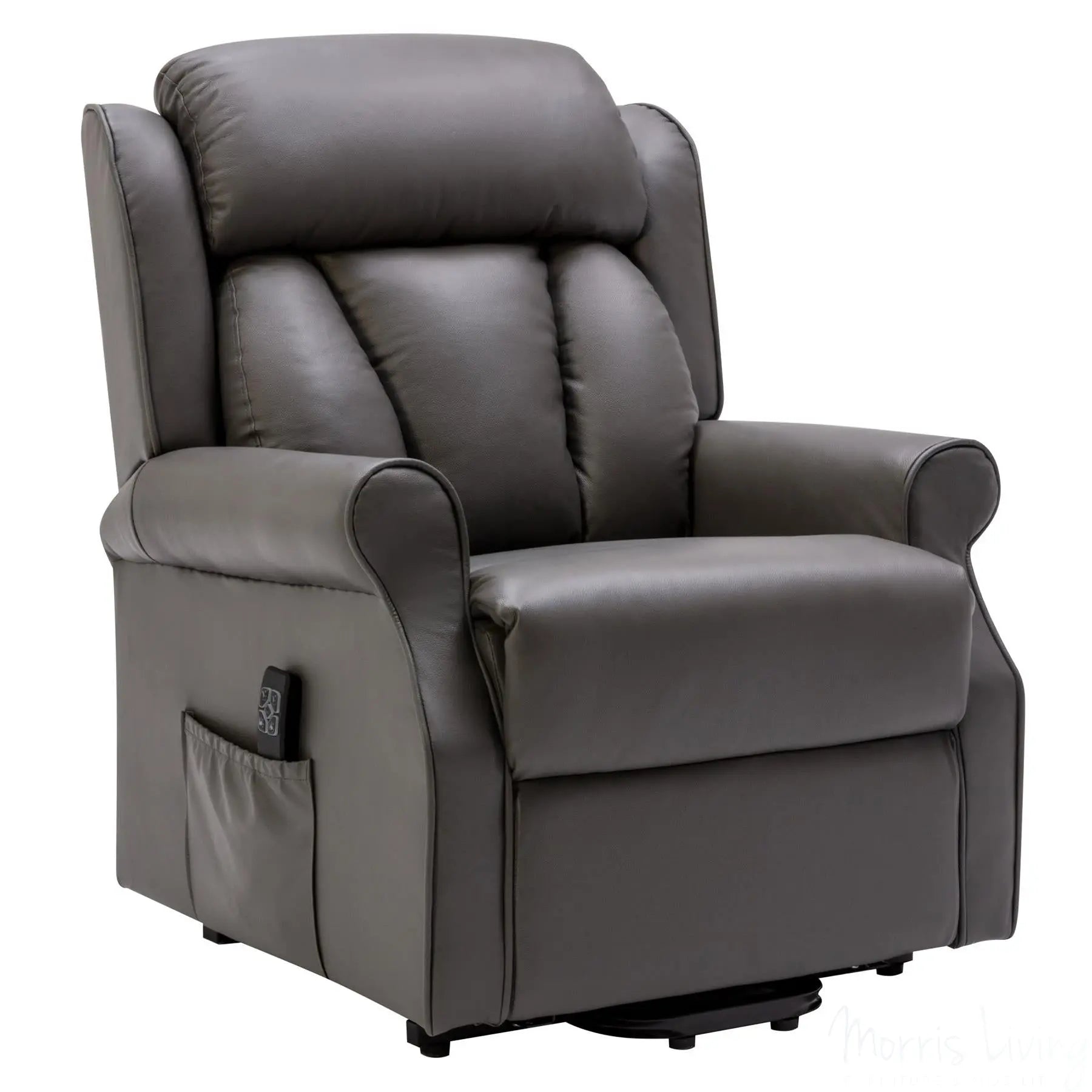 The Darwin - Dual Motor Riser Recliner Mobility Arm Chair in Grey Genuine Leather Morris Living
