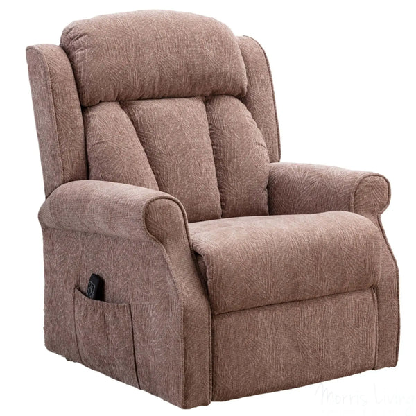 The Darwin - Dual Motor Riser Recliner Mobility Arm Chair in Mink Brushstroke Fabric - Clearance Morris Living