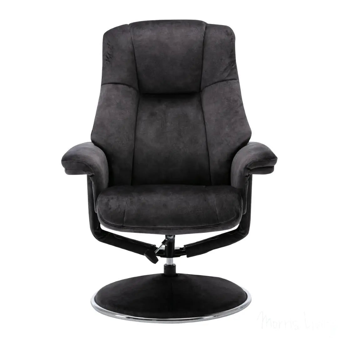 The Denver Swivel Recliner Chair & Footstool - Fabric - Liquorice Morris Living