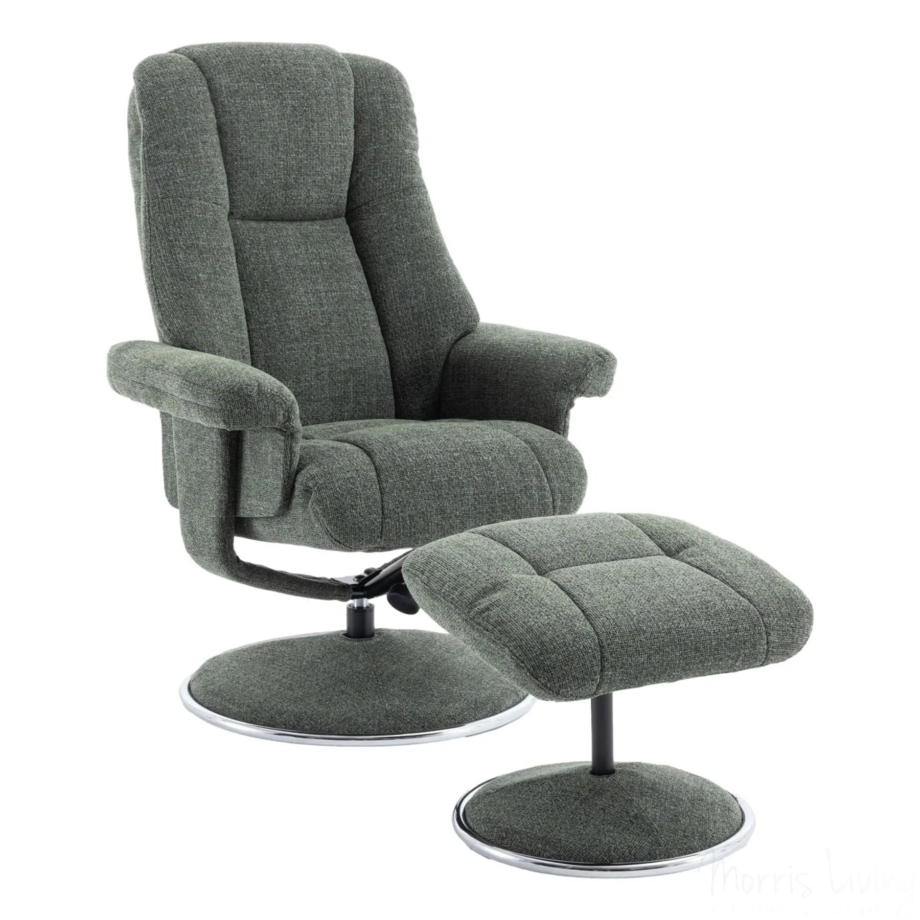 The Denver - Swivel Recliner Chair & Matching Footstool in Cha Cha Fern Fabric Morris Living