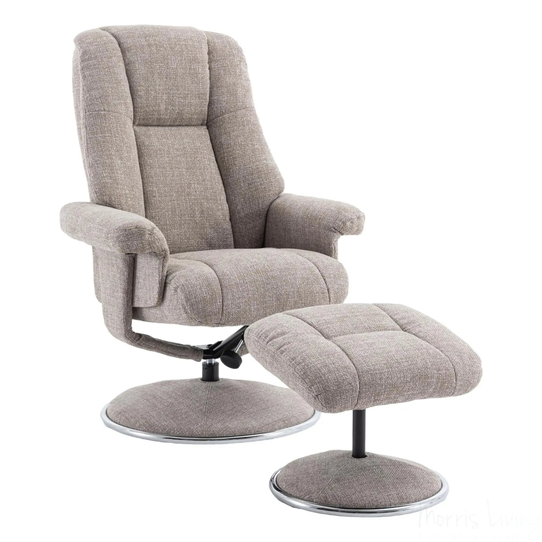 The Denver - Swivel Recliner Chair & Matching Footstool in Cha Cha Oat Fabric Morris Living