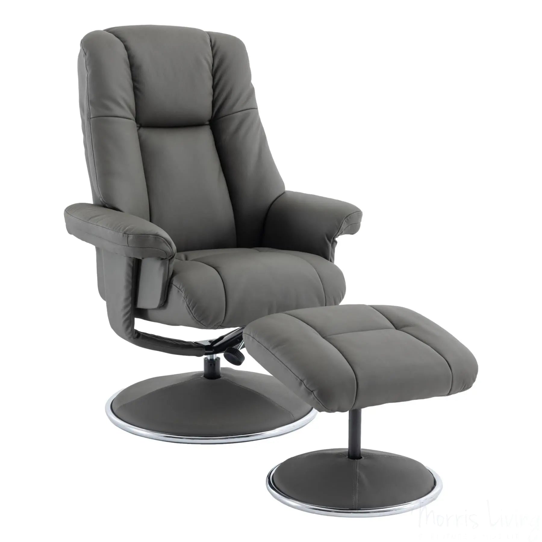 The Denver - Swivel Recliner Chair & Matching Footstool in Cinder Grey Genuine Leather Match Morris Living