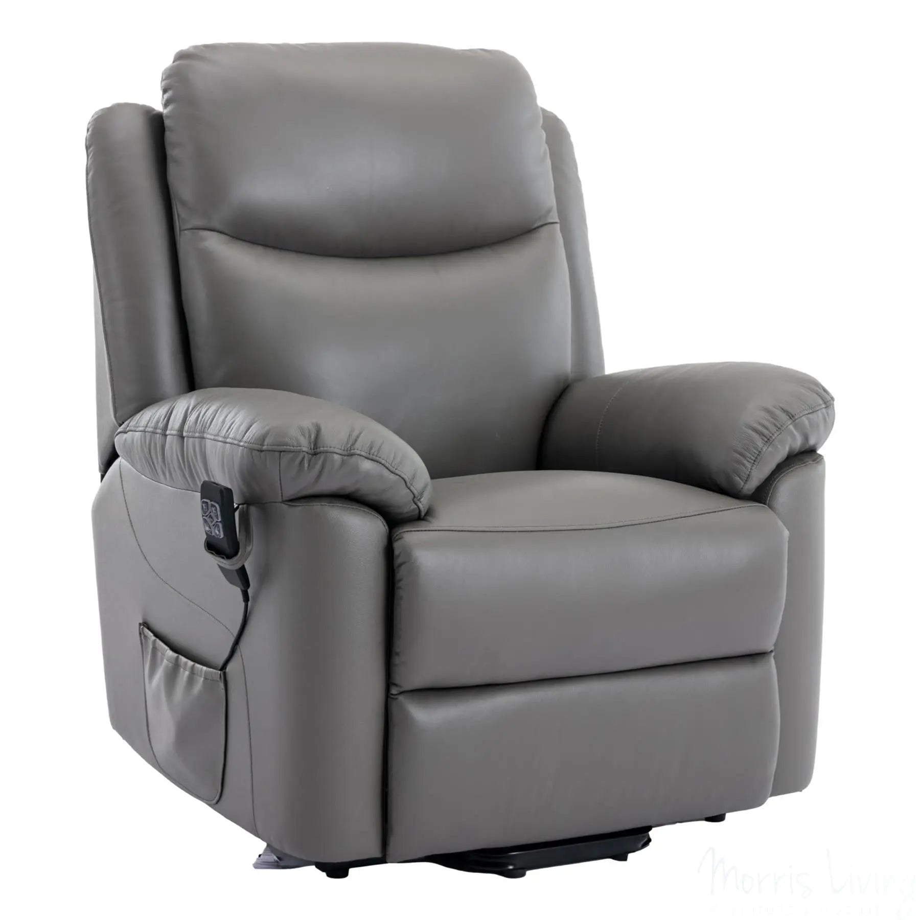 The Devon - Mobility Dual Motor Riser Recliner Arm Chair - Grey Genuine Leather Morris Living