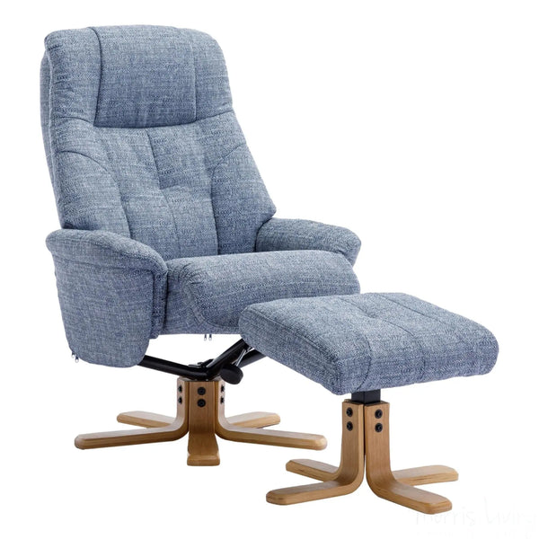 The Dubai - Swivel Recliner Chair & Matching Footstool in Lisbon Marine Fabric Morris Living