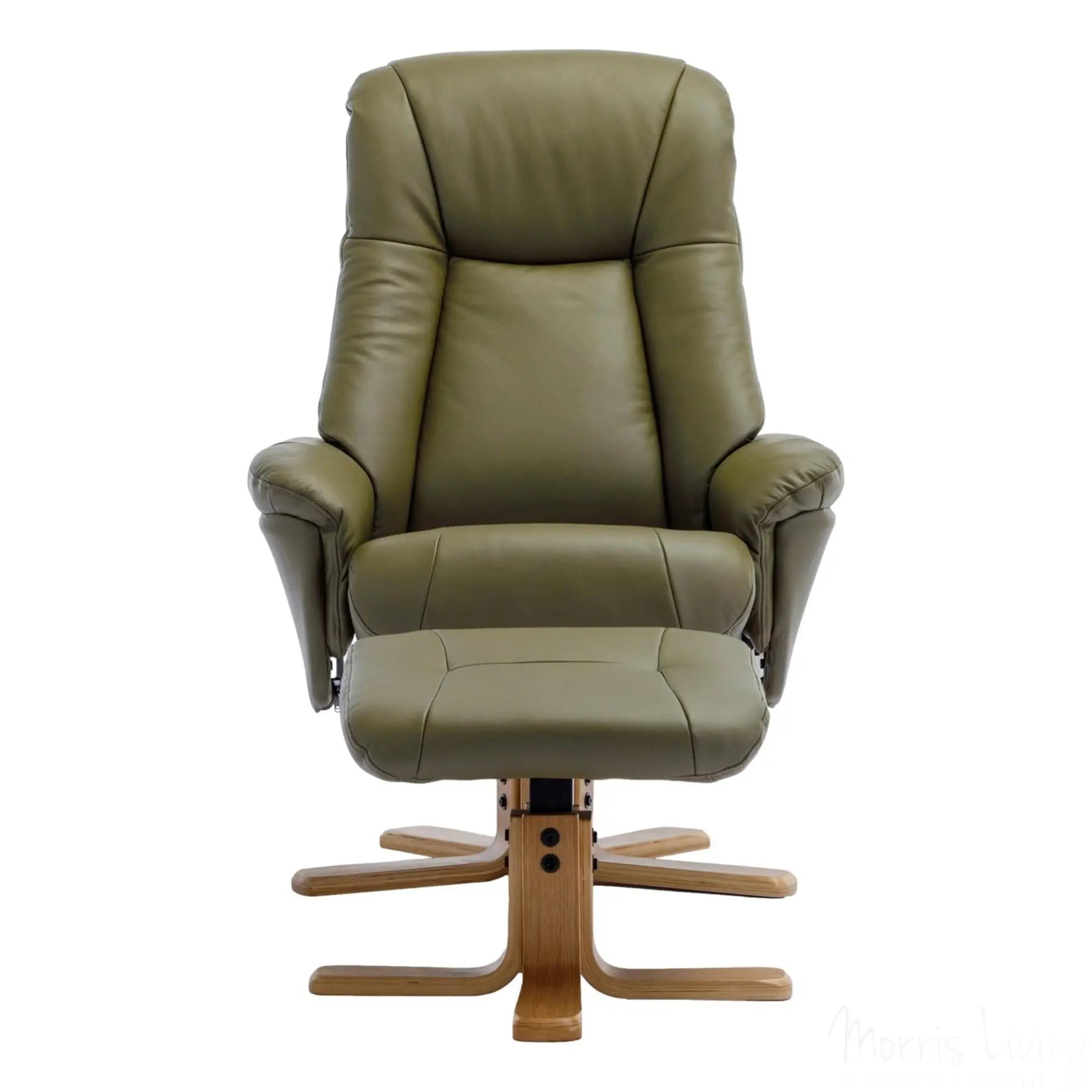 The Hawaii - Swivel Recliner Chair & Matching Footstool in Olive Green Genuine Leather Morris Living