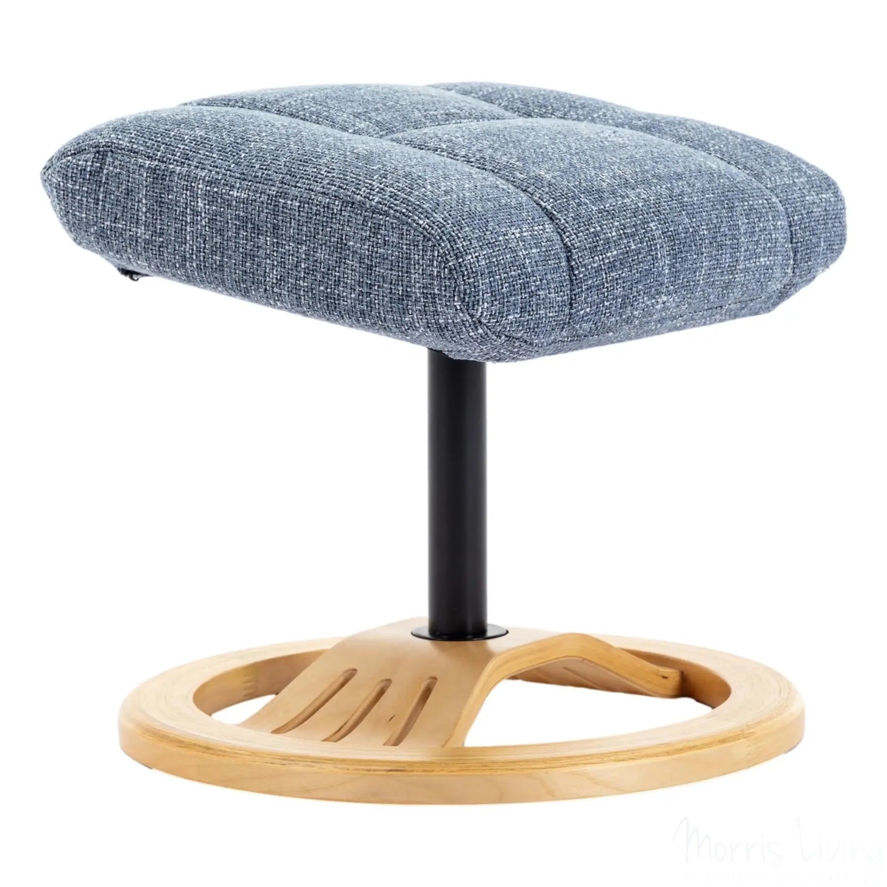 The Mandalay Swivel Recliner Chair & Footstool in ChaCha Ocean Blue Fabric Morris Living