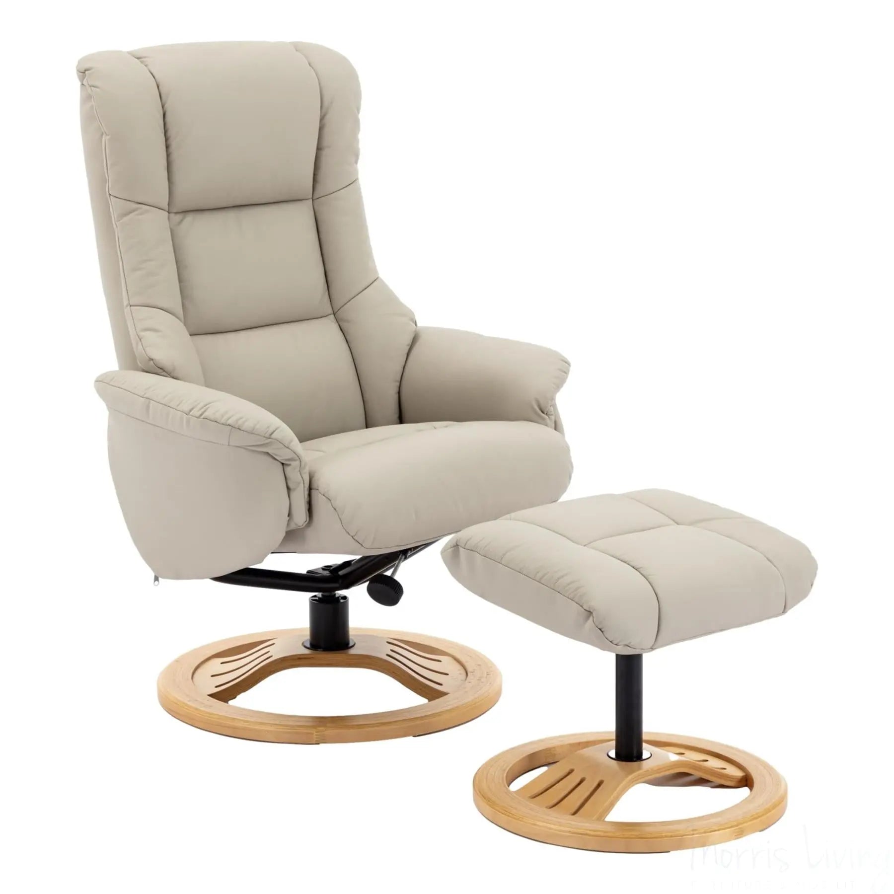 The Mandalay Swivel Recliner Chair & Footstool in Mushroom Genuine Leather Morris Living