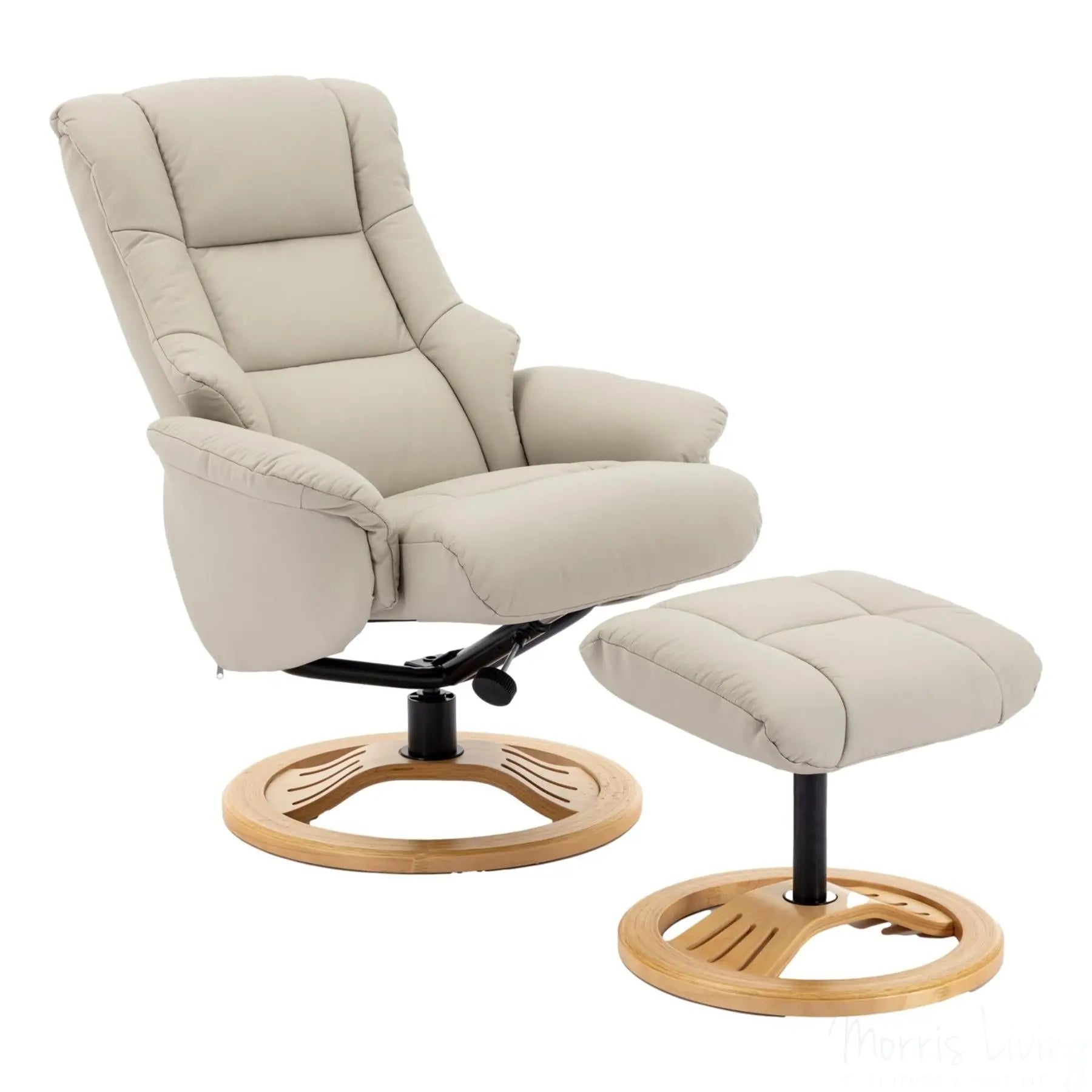 The Mandalay Swivel Recliner Chair & Footstool in Mushroom Genuine Leather Morris Living
