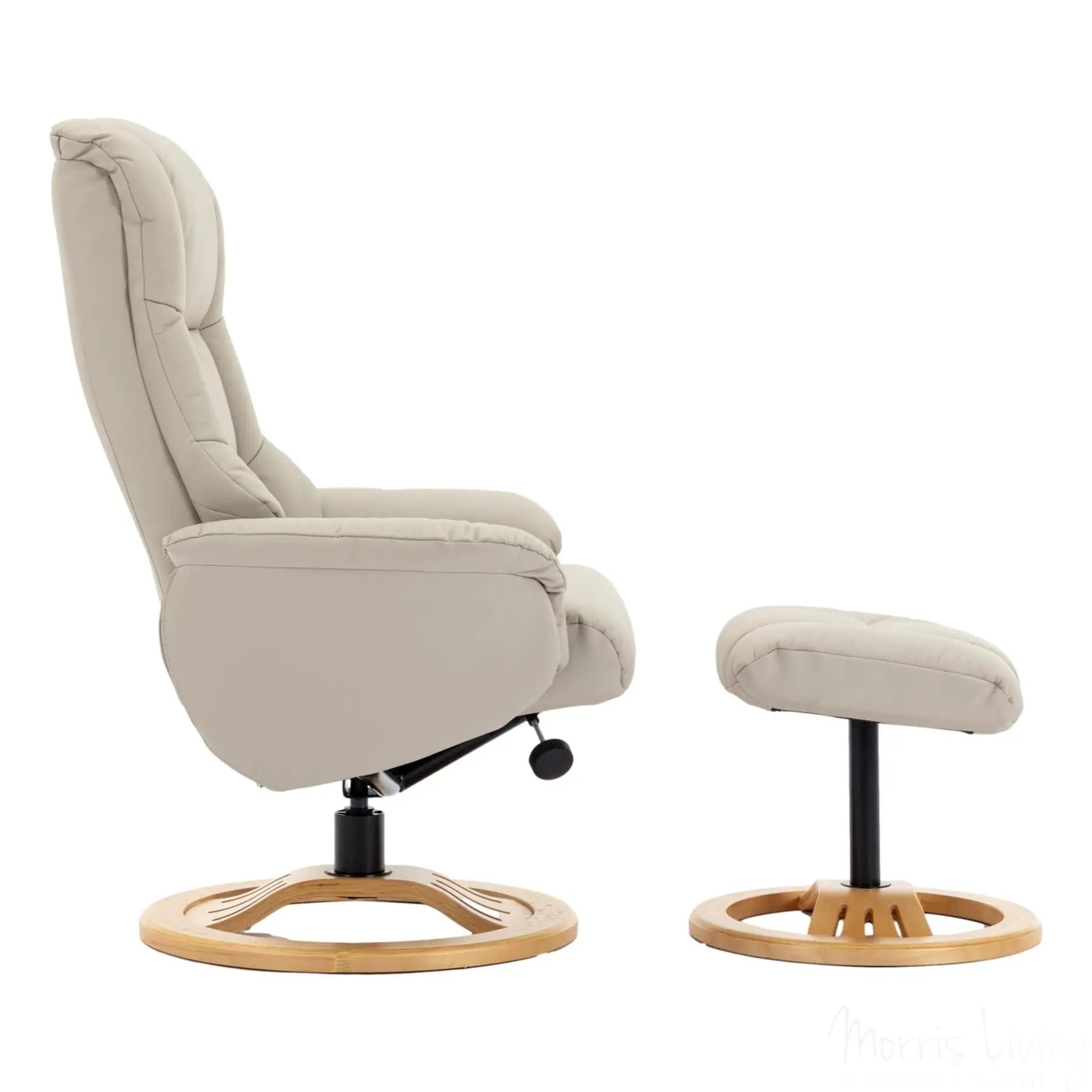 The Mandalay Swivel Recliner Chair & Footstool in Mushroom Genuine Leather Morris Living