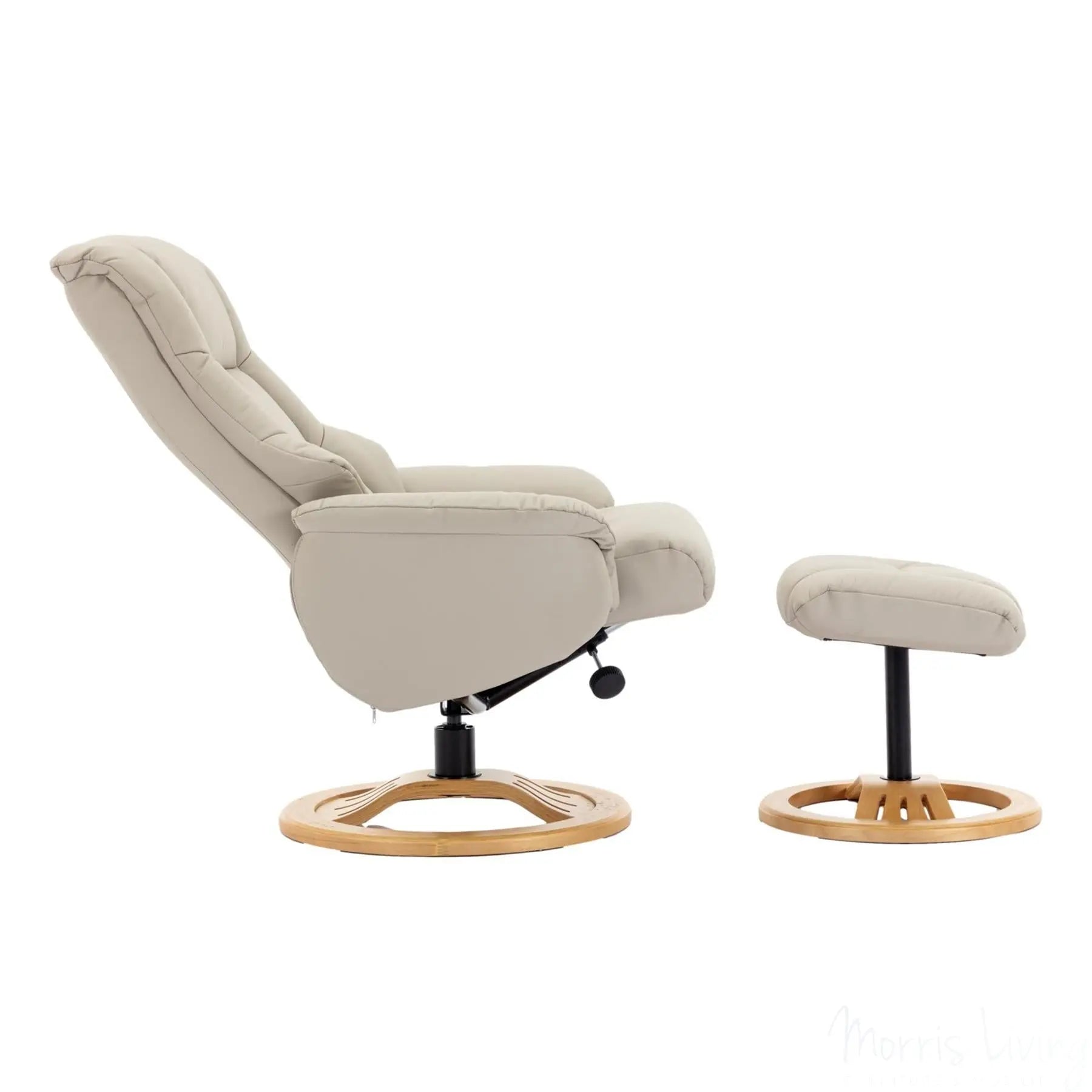 The Mandalay Swivel Recliner Chair & Footstool in Mushroom Genuine Leather Morris Living