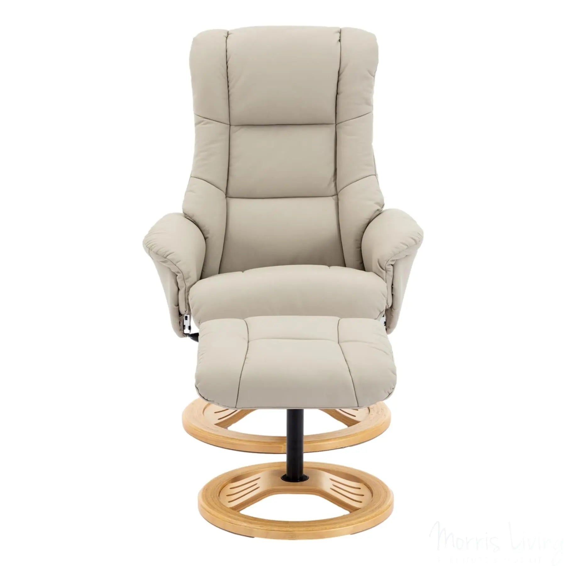 The Mandalay Swivel Recliner Chair & Footstool in Mushroom Genuine Leather Morris Living