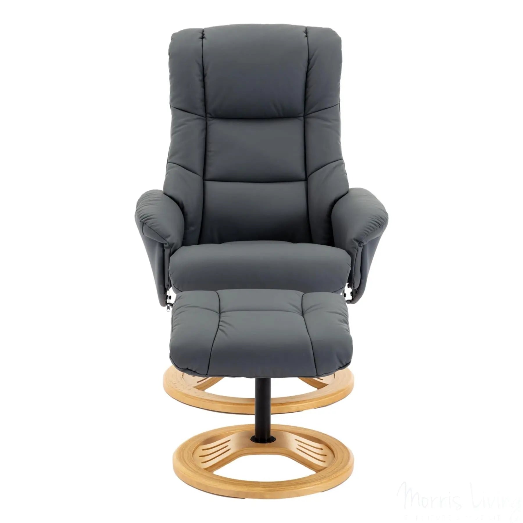 The Mandalay Swivel Recliner Chair & Footstool in Petrol Blue Genuine Leather Morris Living