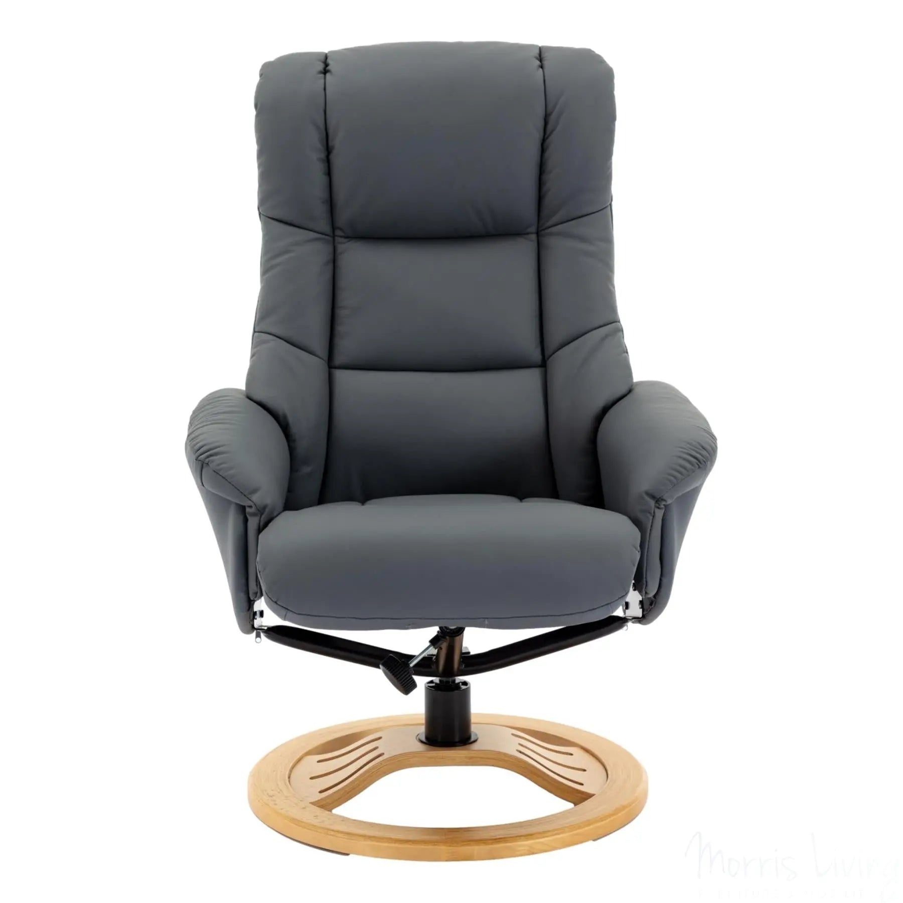 The Mandalay Swivel Recliner Chair & Footstool in Petrol Blue Genuine Leather Morris Living