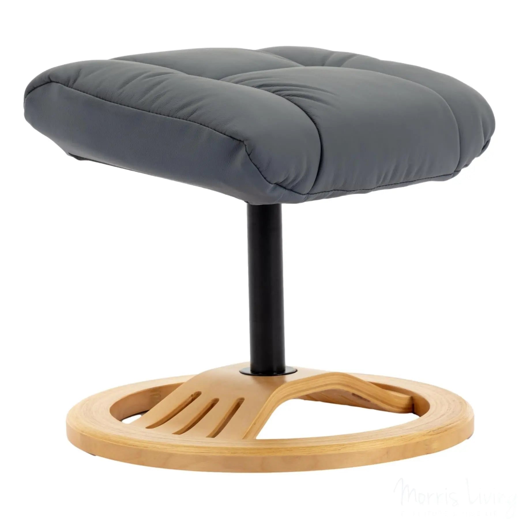 The Mandalay Swivel Recliner Chair & Footstool in Petrol Blue Genuine Leather Morris Living