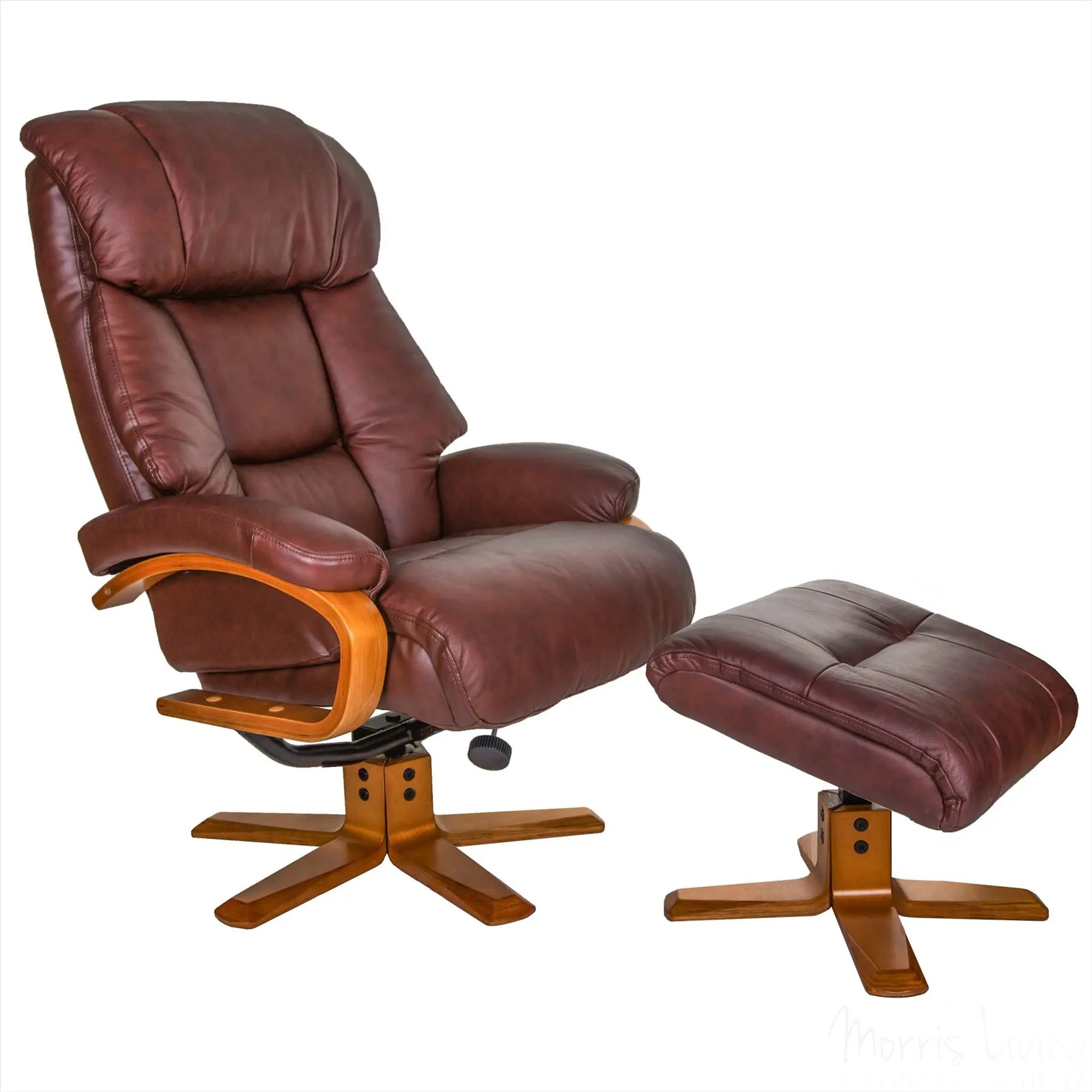 The Nice - Swivel Recliner Chair And Matching Footstool In Chestnut Genuine Leather GFA