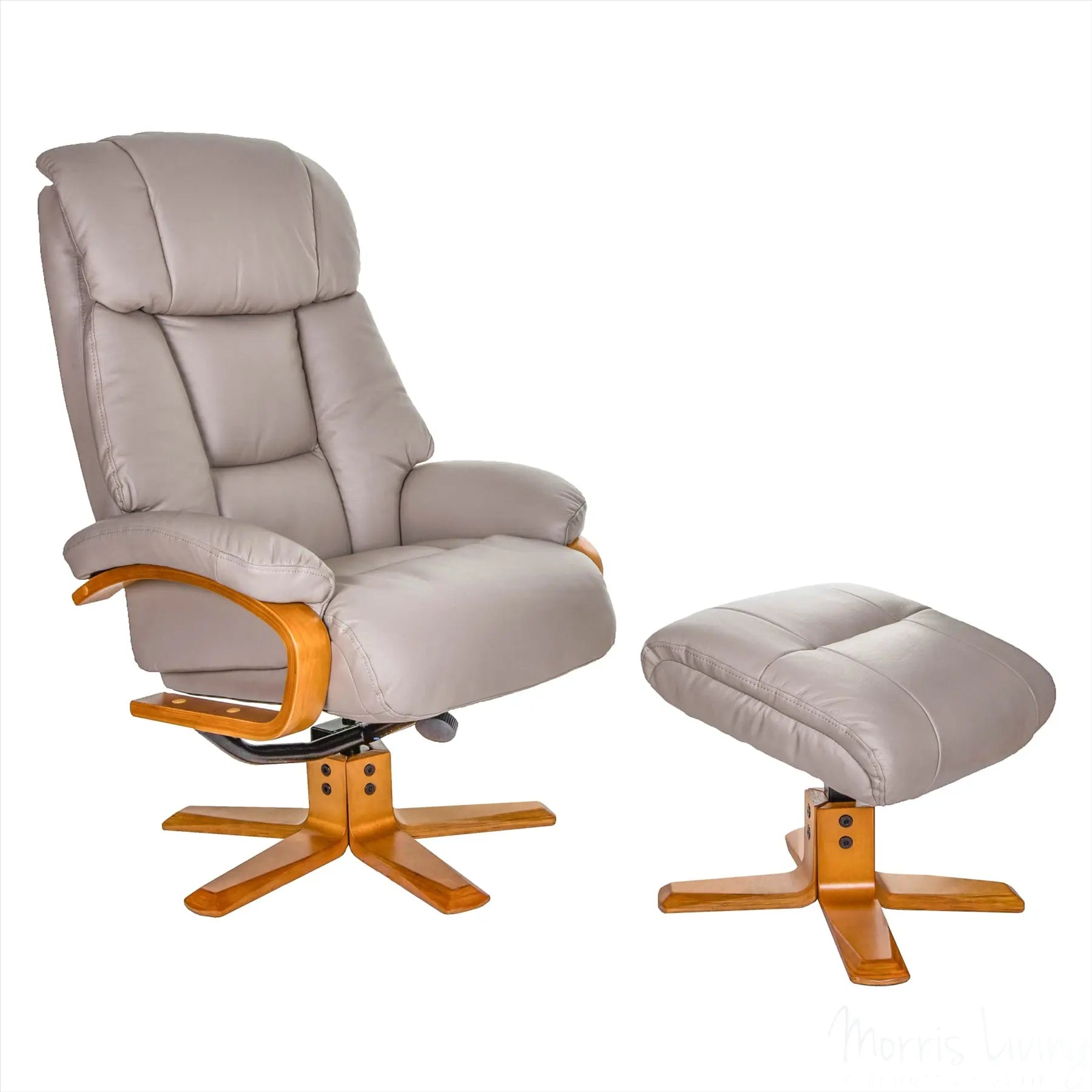 The Nice - Swivel Recliner Chair And Matching Footstool In Pebble Genuine Leather GFA
