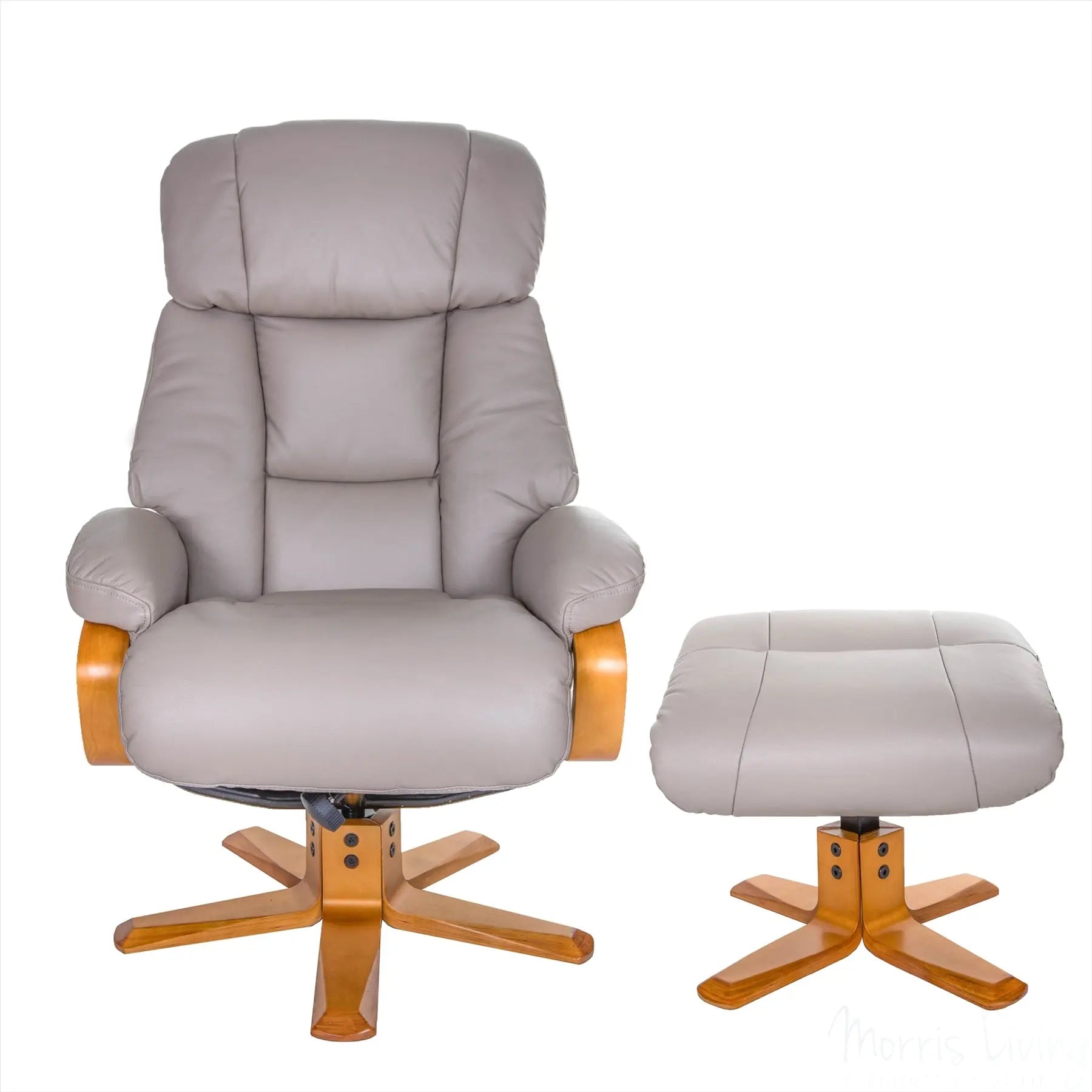 The Nice - Swivel Recliner Chair And Matching Footstool In Pebble Genuine Leather GFA
