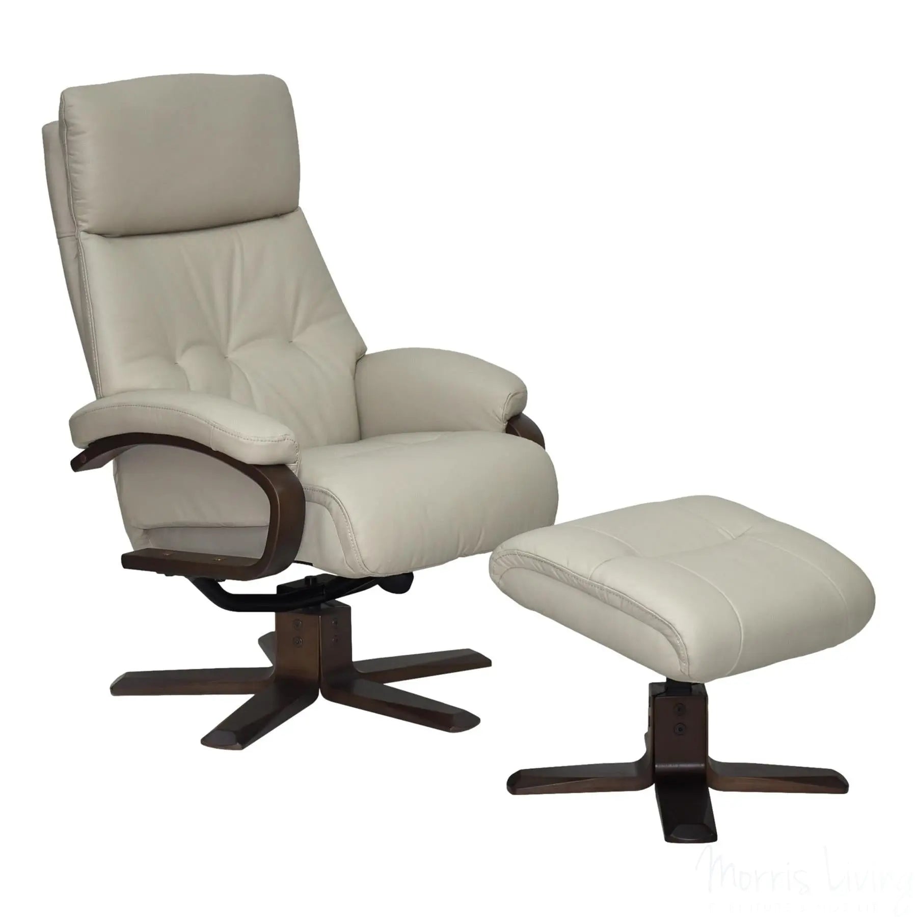 The Vienna - Swivel Recliner Chair & Matching Footstool in Mushroom Leather Morris Living