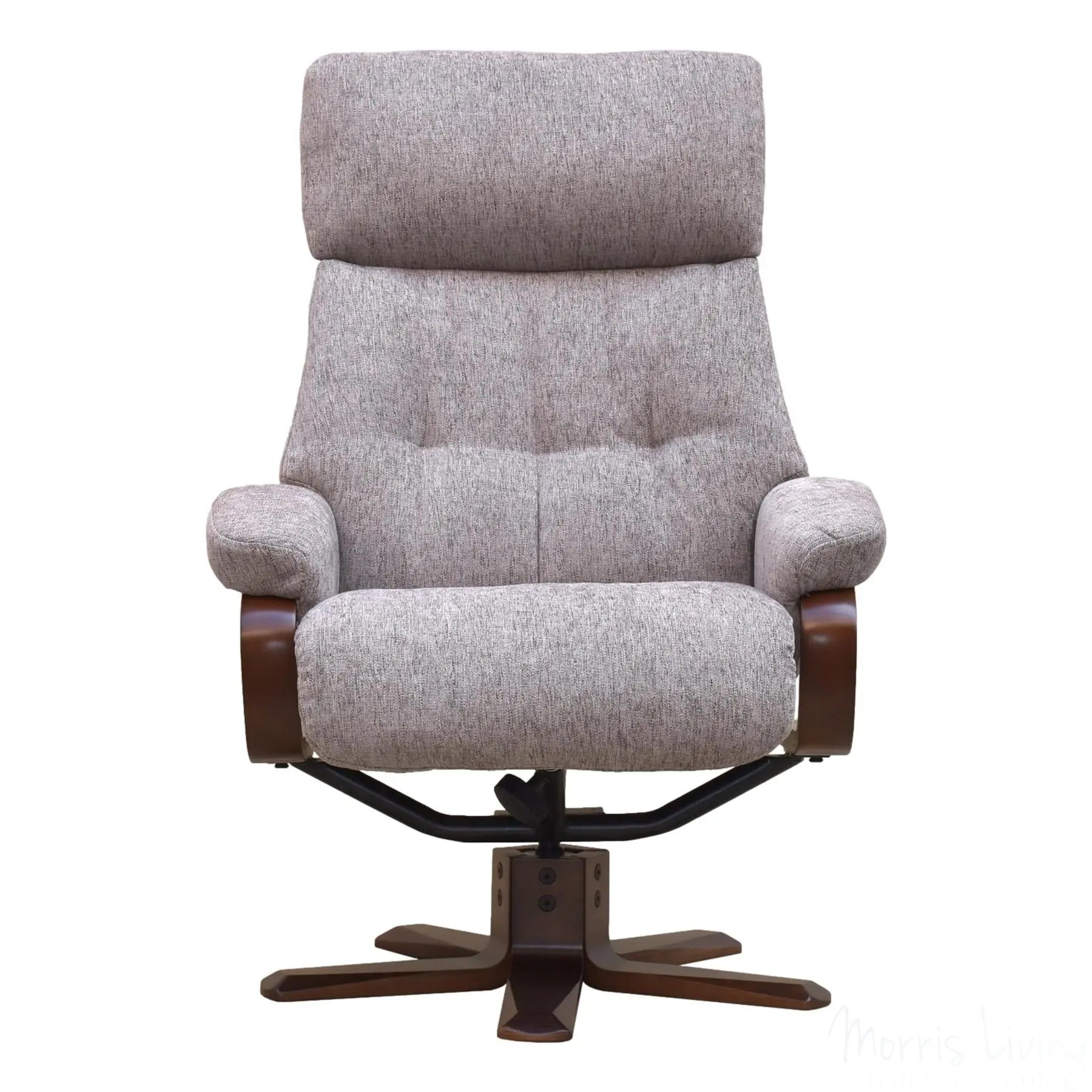 The Vienna - Swivel Recliner Chair & Matching Footstool in Taupe Fabric Morris Living