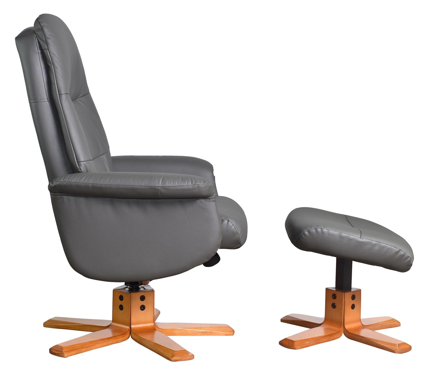 The Kansas Genuine Leather Swivel Recliner Chair in Charcoal with Cherry Wood base - Refurbished