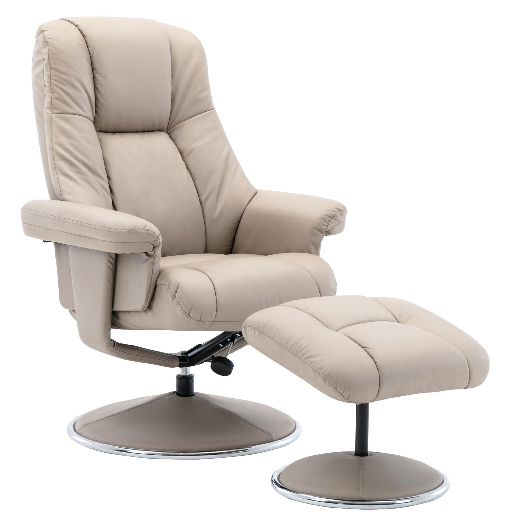 The Denver Swivel Recliner Chair & Footstool - Genuine Leather - Pebble - Clearance