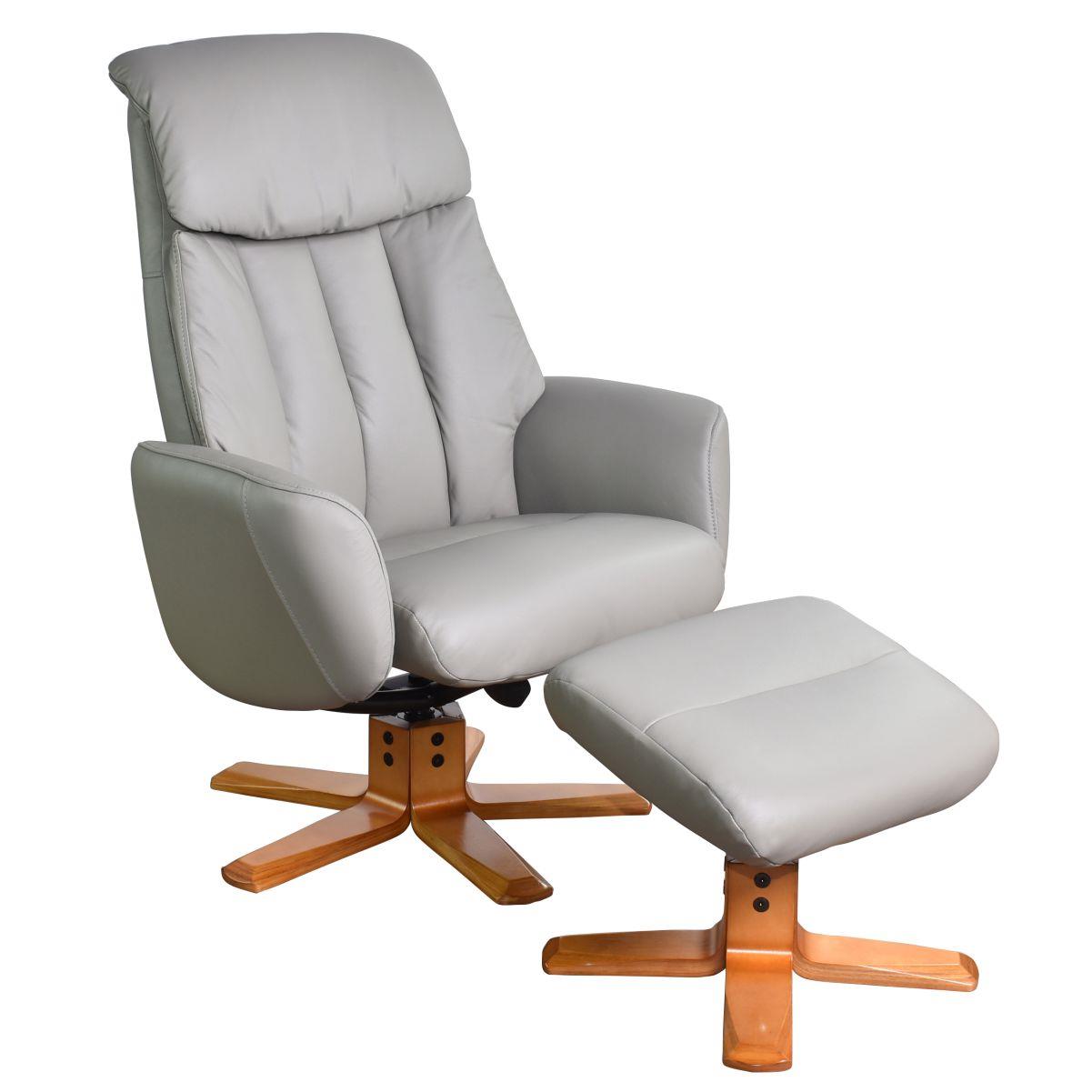 The Indiana Genuine Leather Swivel Recliner Chair in Husky with Cherry base - Refurbished