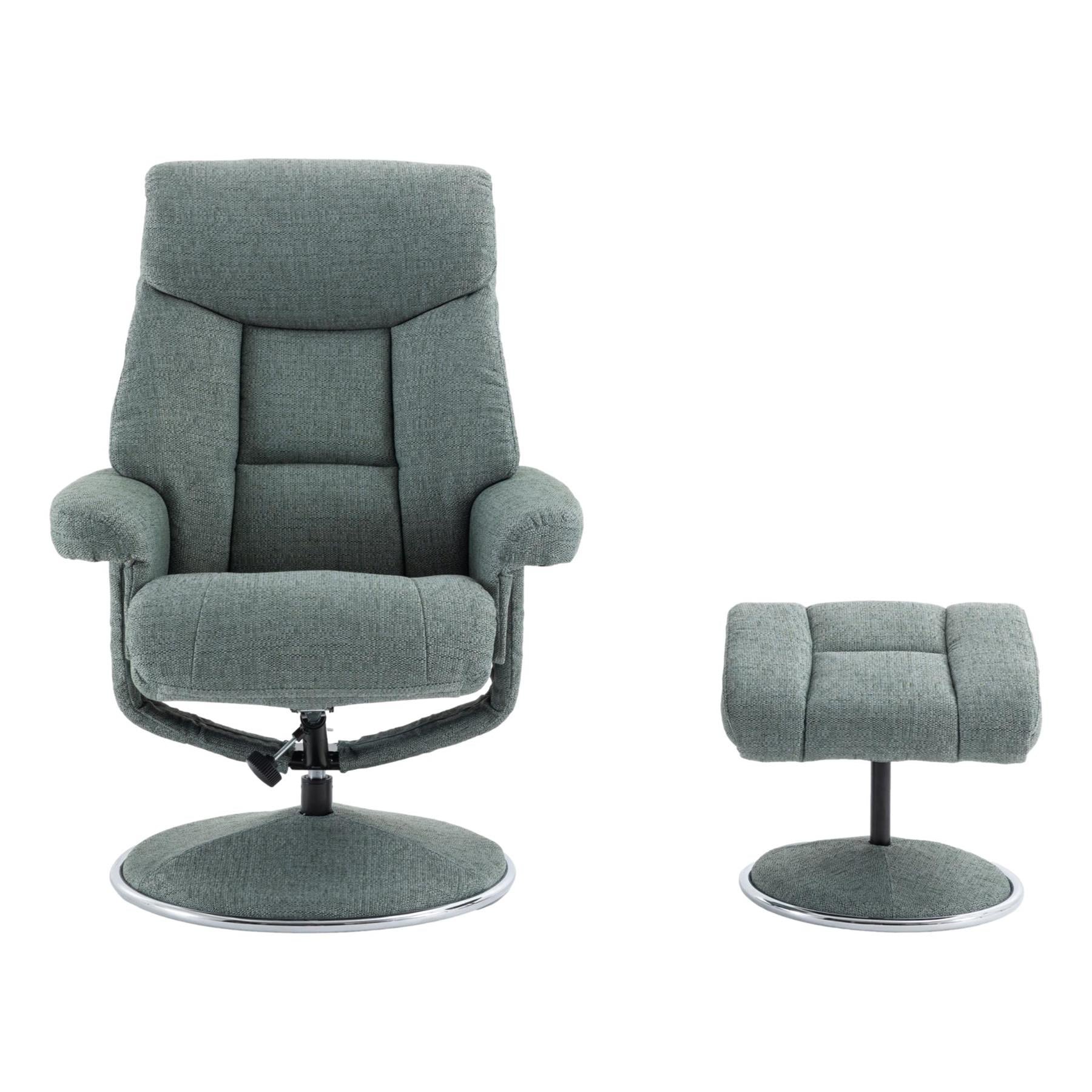 The Biarritz - Swivel Recliner Chair & Matching Footstool in Lisbon Teal Fabric