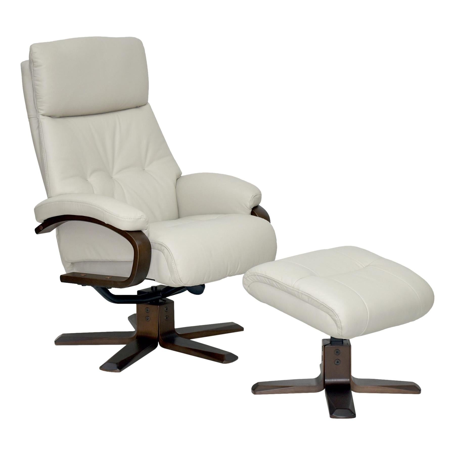The Vienna - Swivel Recliner Chair & Matching Footstool in Mushroom Leather - Refurbished