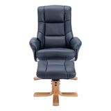 The Cairo - Swivel Recliner Chair & Matching Footstool in Navy Blue Faux Leather