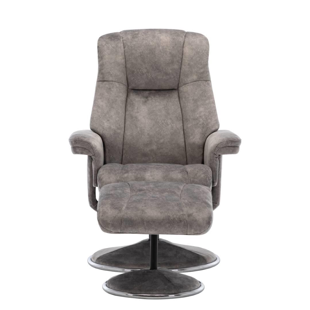 The Denver Swivel Recliner Chair & Footstool - Fabric - Elephant - Refurbished