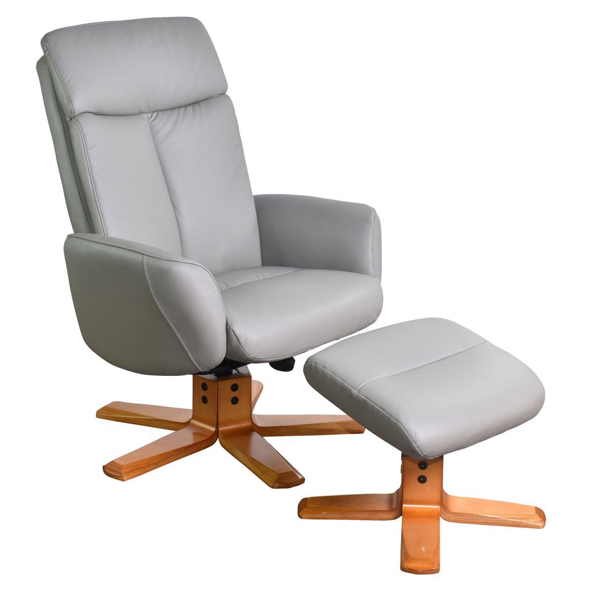 The Dakota Genuine Leather Swivel Recliner Chair in Husky with Cherry base - Refurbished