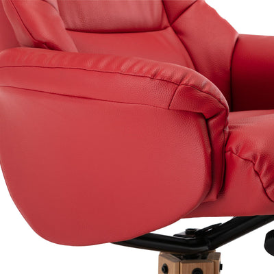 Cairo Swivel Recliner Chair & Footstool in Cherry Plush Faux Leather