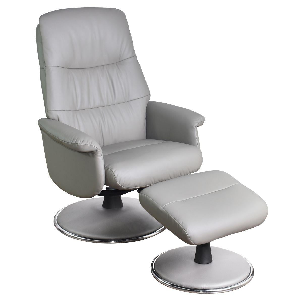 The Kansas Genuine Leather Swivel Recliner Chair in Husky with Match base - Refurbished