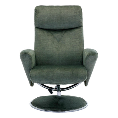 The Paddington - Swivel Recliner Chair & Matching Footstool in Moss Green Fabric - Refurbished