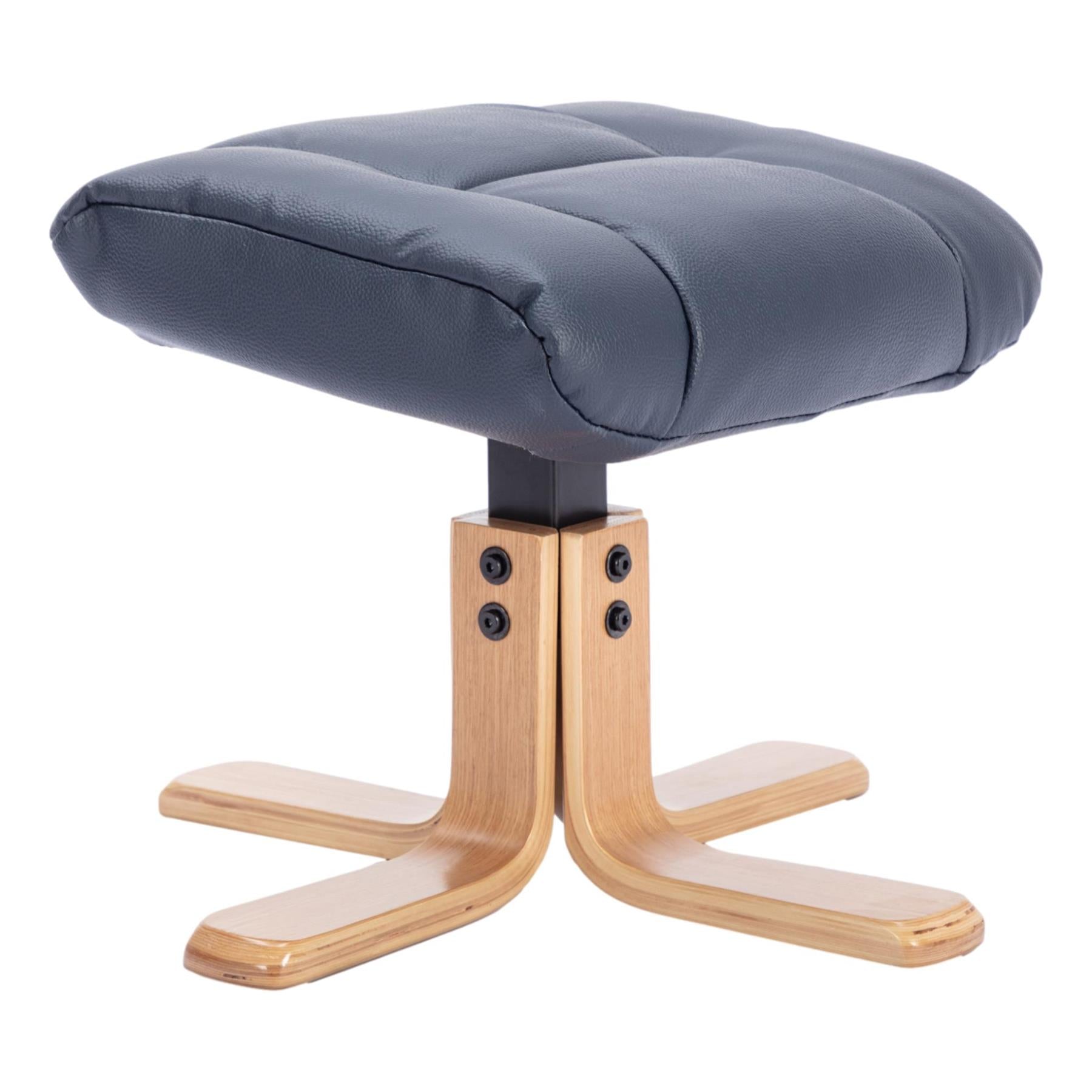 The Cairo - Swivel Recliner Chair & Matching Footstool in Navy Blue Faux Leather - Refurbished