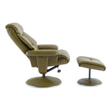 The Biarritz - Swivel Recliner Chair & Matching Footstool in Olive Green Plush Faux Leather Clearance - thumbnail 4