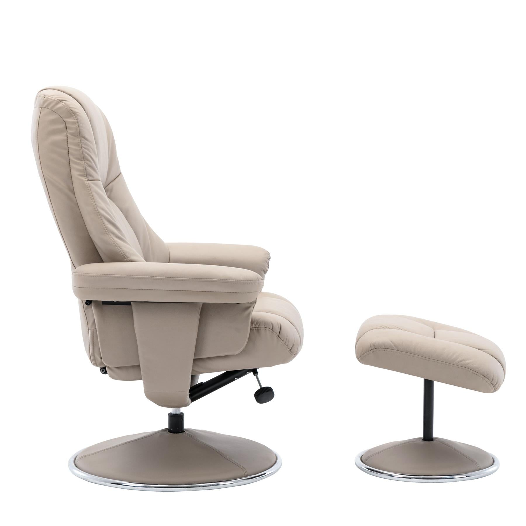 The Denver Swivel Recliner Chair & Footstool - Genuine Leather - Pebble - Clearance