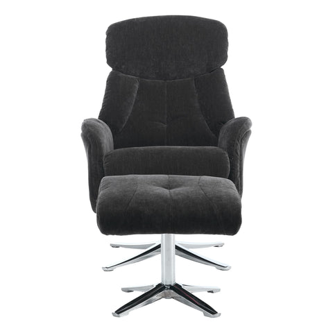 The Lucia Swivel Recliner Chair & Footstool in Black Fabric - image 7