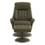 The Lyon - Genuine Leather Swivel Recliner Chair & Footstool in Olive Green - thumbnail 4