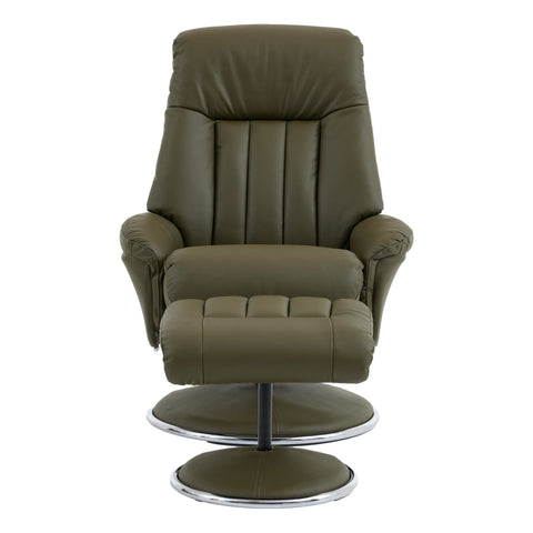 The Lyon - Genuine Leather Swivel Recliner Chair & Footstool in Olive Green - image 4