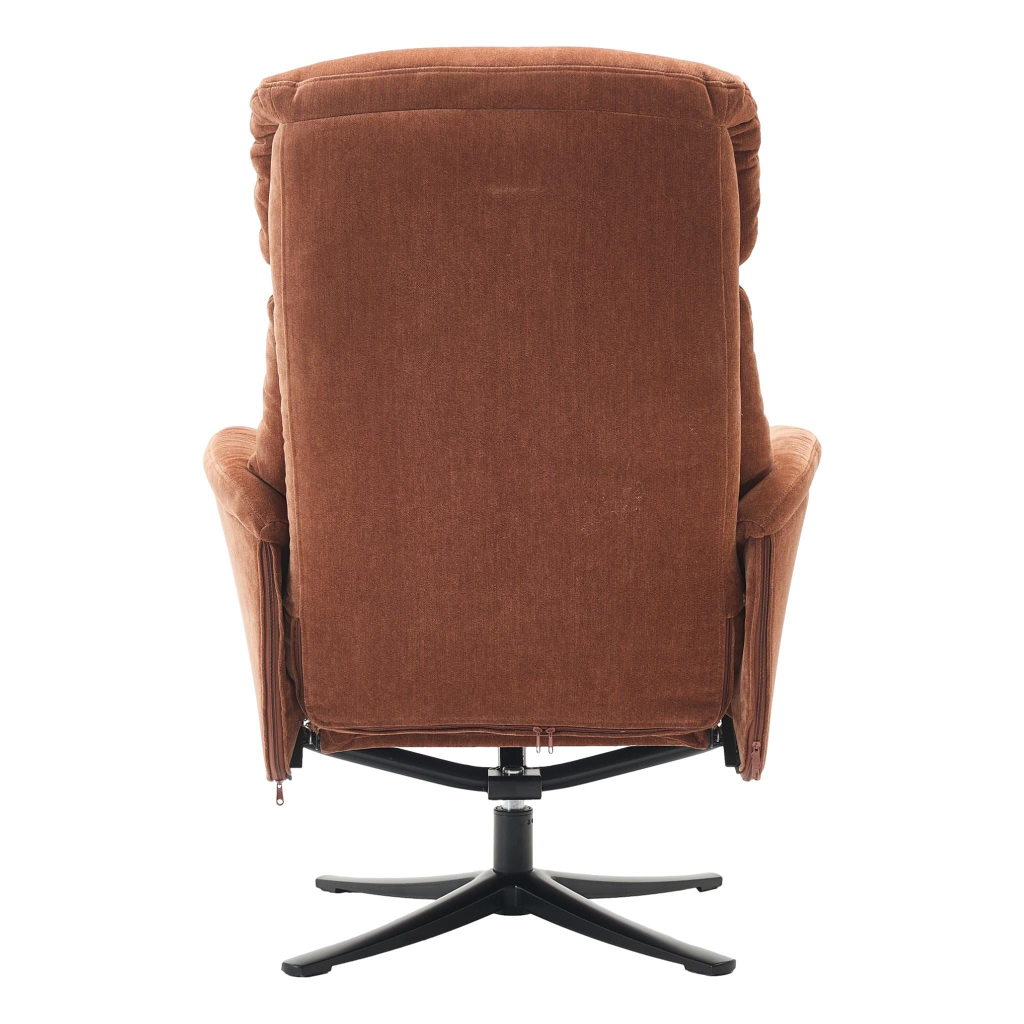 The Lucia Swivel Recliner Chair & Footstool in Caramel Brown Fabric