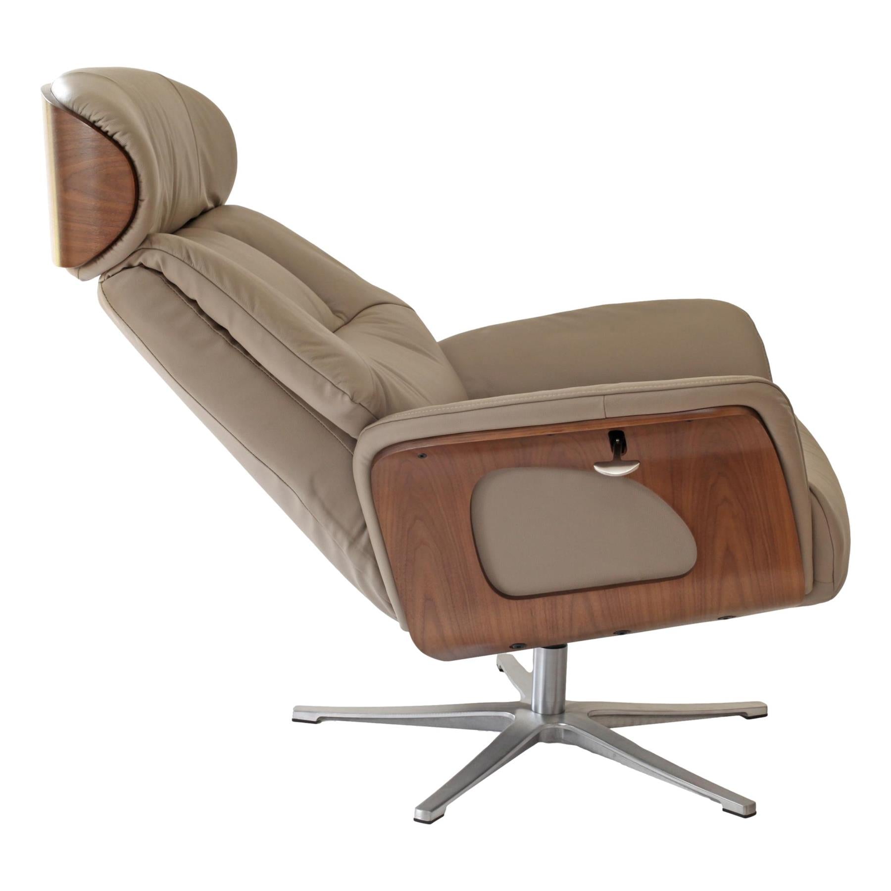 Stratford Swivel Recliner Chair in Genuine Pebble Leather with Matching Footstool