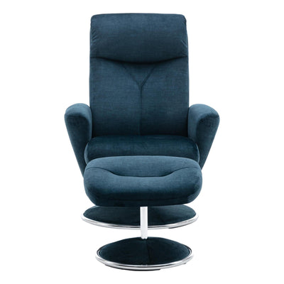 The Paddington - Swivel Recliner Chair & Matching Footstool in Deep Sea Blue Fabric