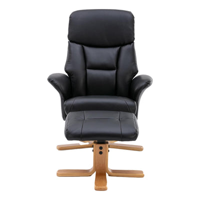The Giza - Faux Leather Swivel Recliner Chair & Footstool in Black - Refurbished