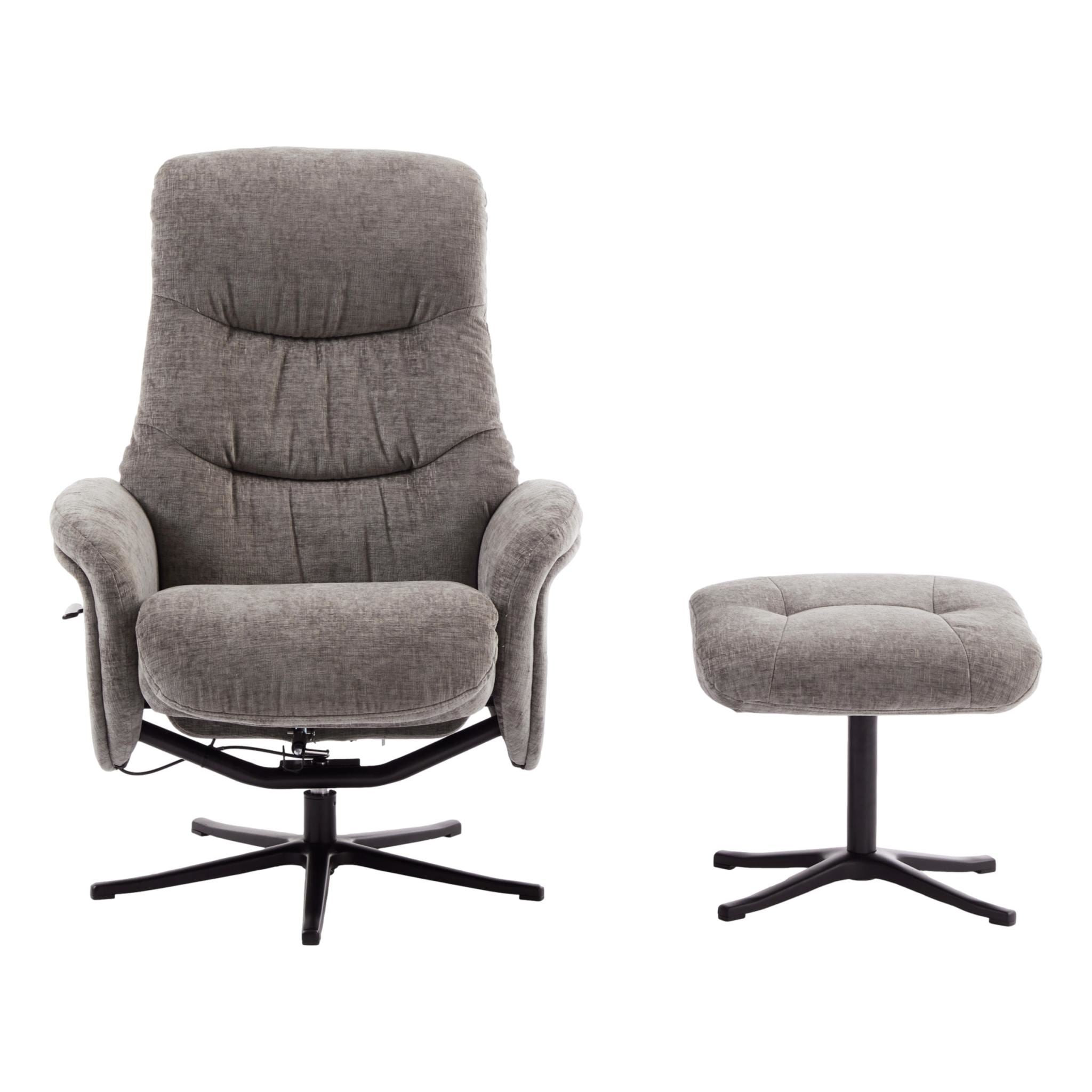 The Nevada Swivel Recliner Chair & Matching Footstool in Ash Fabric
