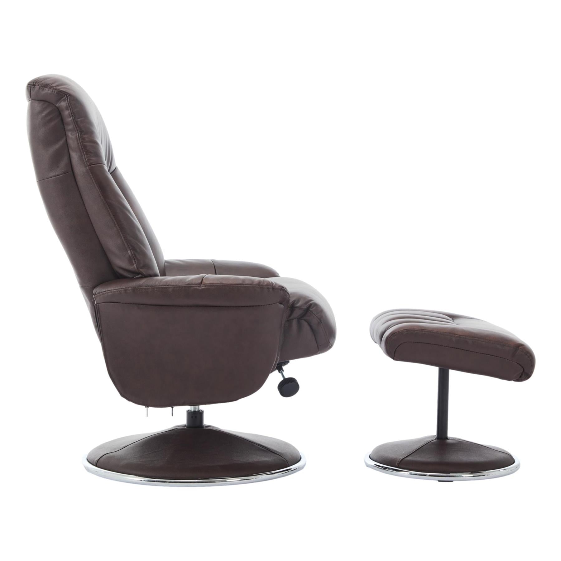 The Lyon - Genuine Leather Swivel Recliner Chair & Footstool in Brown - Refurbished
