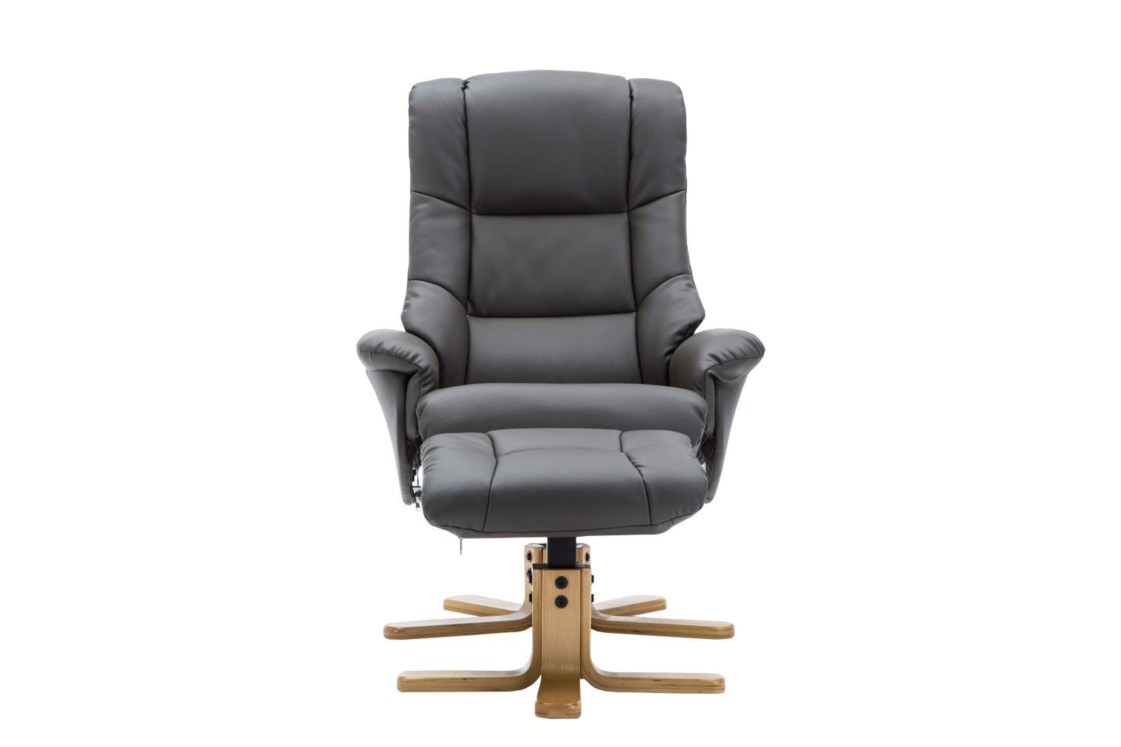 The Florence, Swivel Recliner Chair & Footstool in Charcoal PU Faux Leather - Refurbished
