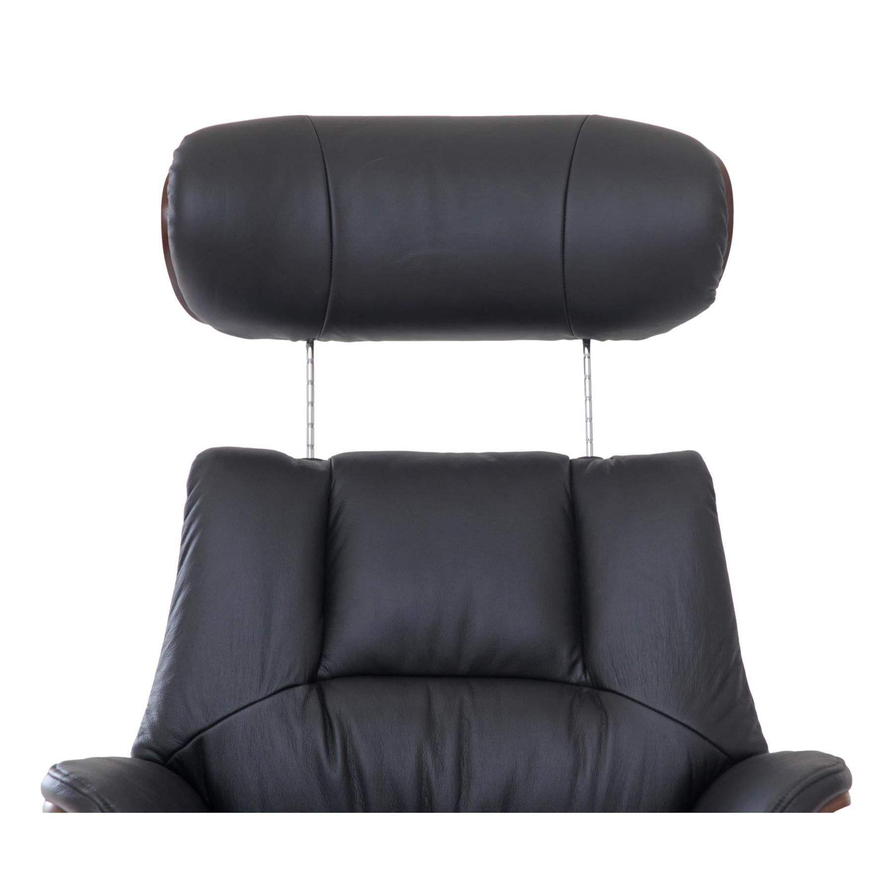 Stratford Swivel Recliner Chair in Genuine Black Leather - Refurbished - No Footstool