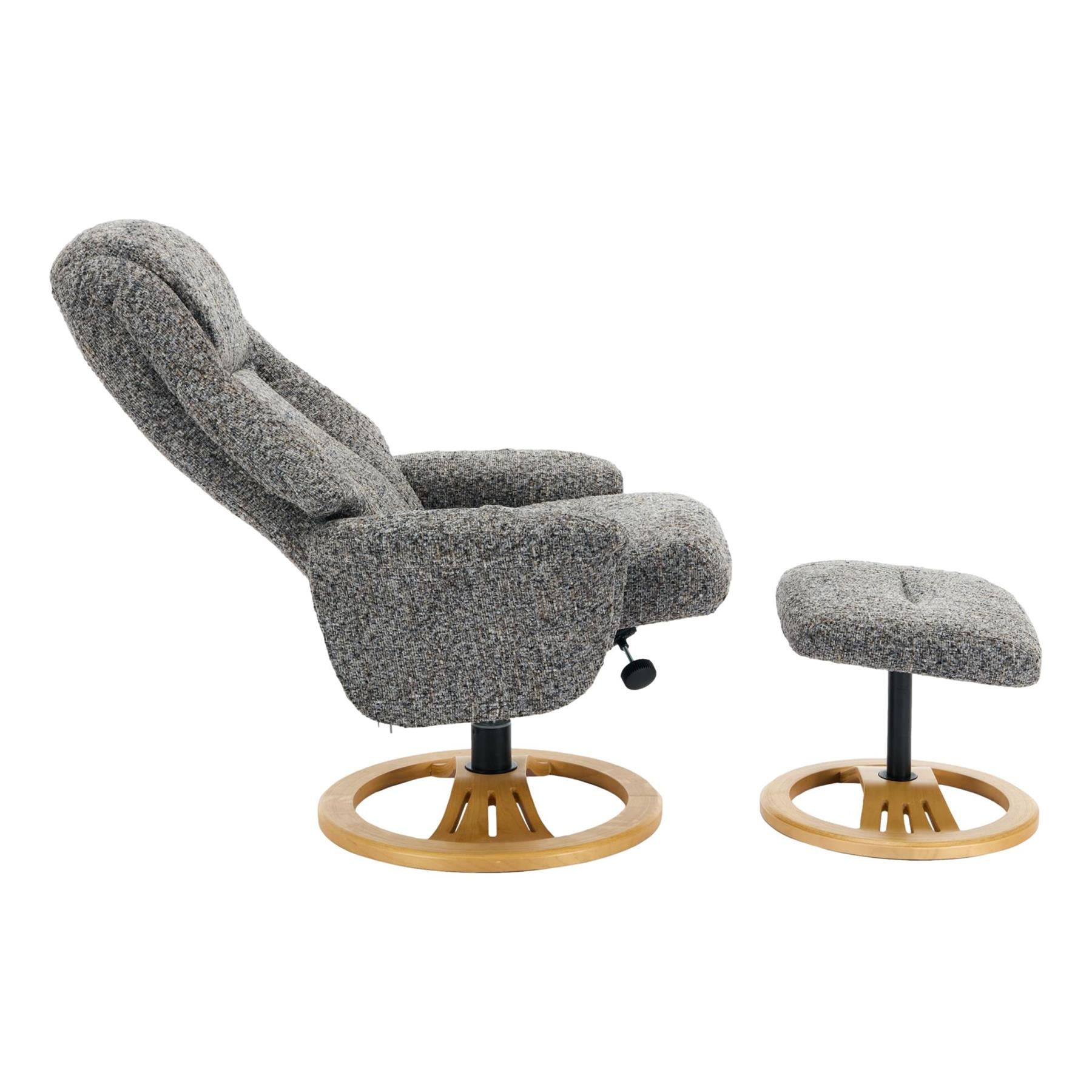 Aruba Swivel Recliner Chair in Muscari Grey Fabric with Matching Footstool
